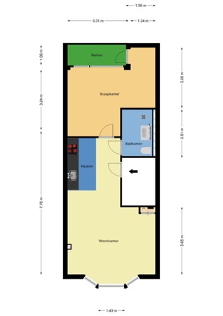 Floorplan - Schoonderloostraat 185, 3024 TT Rotterdam